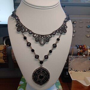 Liz Claiborne,  2 Signed Necklaces, Gunmetal and Silvertone